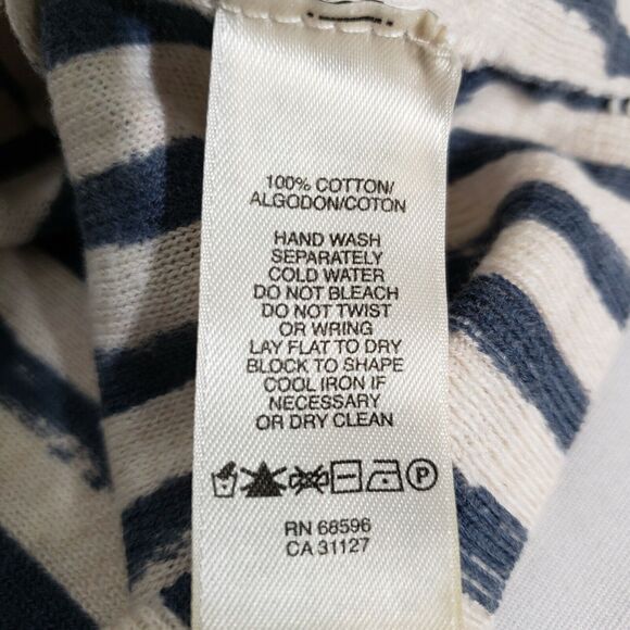 DKNY Jeans Petites Womens Size PS Top 100% Cotton Striped Blue Beige Dolman - Picture 8 of 9